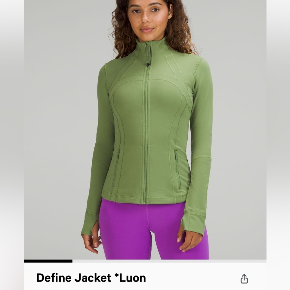 Lululemon define jacket in green. Unsure on size, either a 2 or 4.